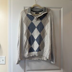 Tasso Elba Men's Zip-Up Argyle Sweater - Cream and Blue